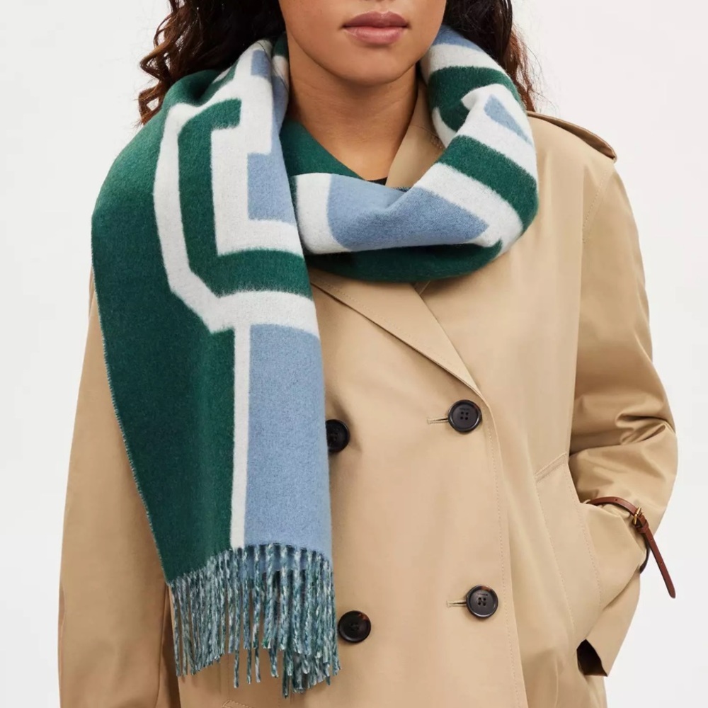 Coach Reversible Wool Scarf Oversized Colorblock Varsity Print Muffler Preppy - Picture 3 of 11